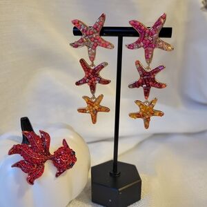 Sugarfix Starfish Dangle Earrings  & Koi Fish Brooch